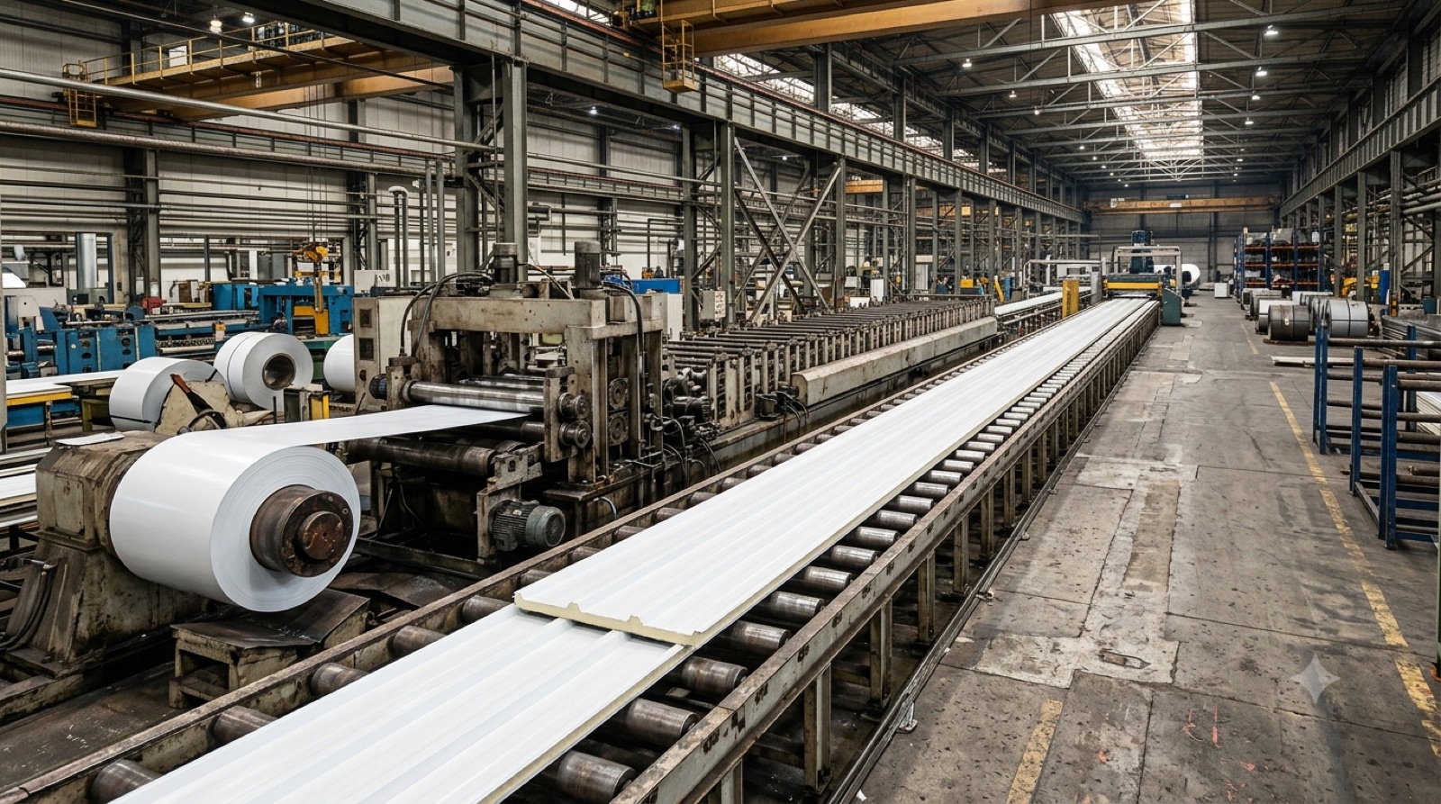 Roll forming line producing insulated panels