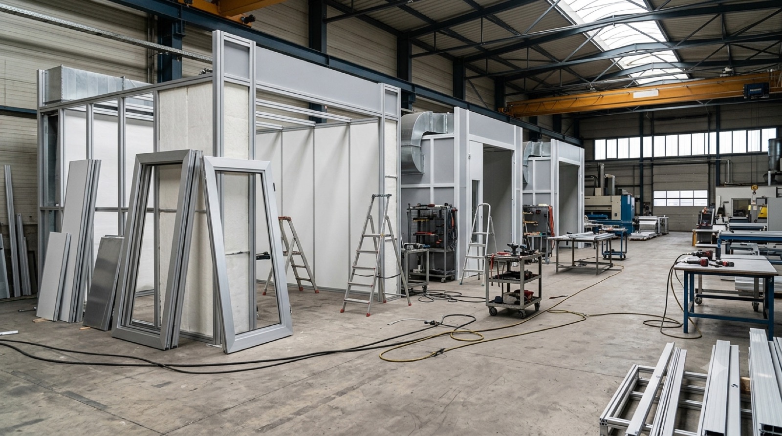 Spray booth cabins in assembly